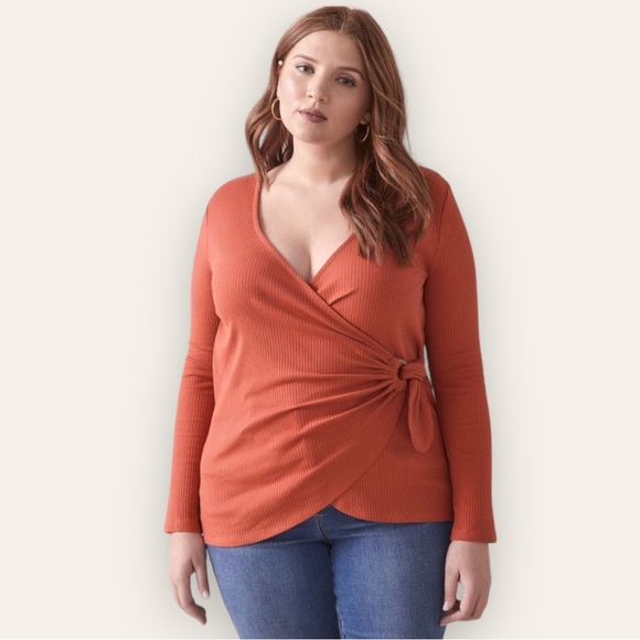 ADDITION ELLE - Tie-Front, D-Ring Ribbed Top, in Red Cinnabar - Picture 9 of 13